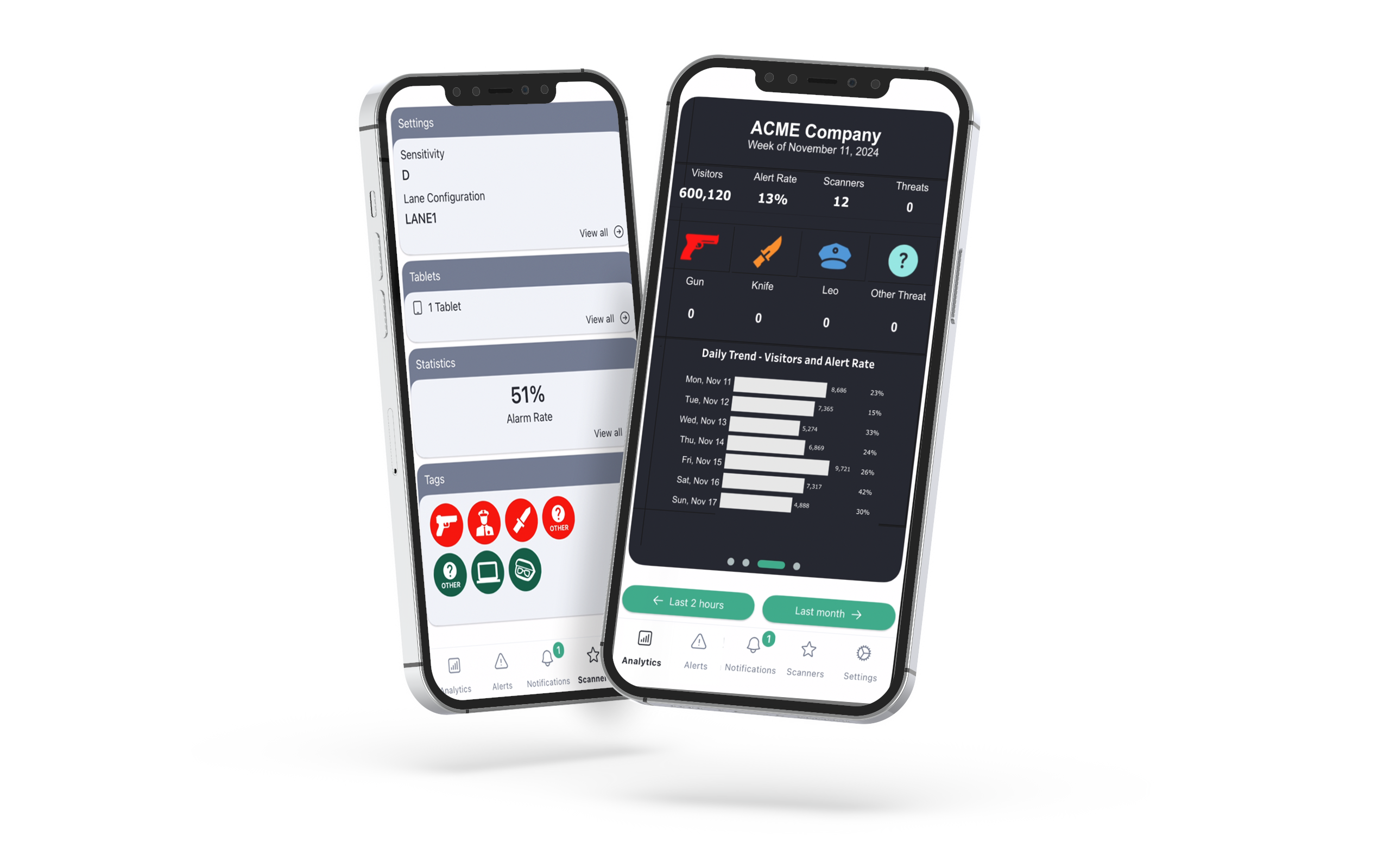 two cell phones showing the myevolv user interface