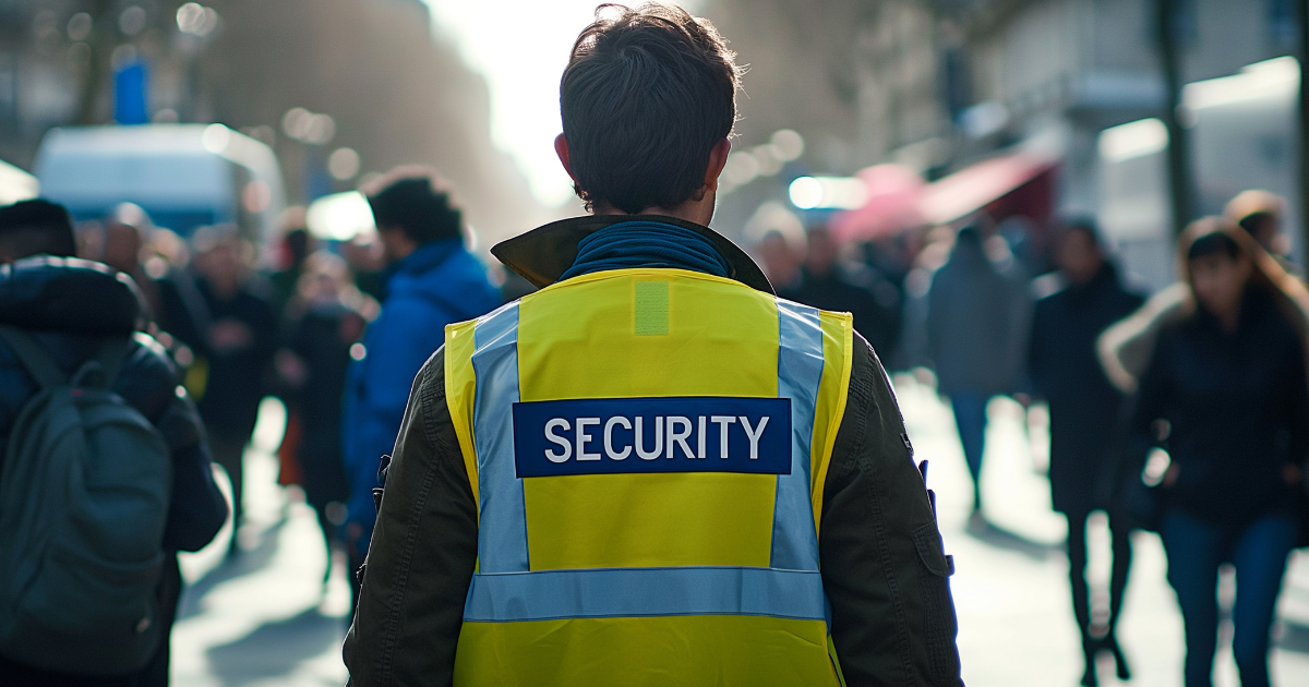 British Security Guard Monitoring Public Safety