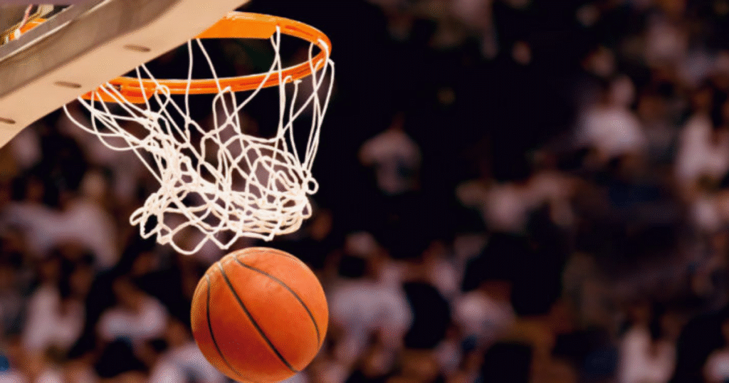 Basketball going through hoop