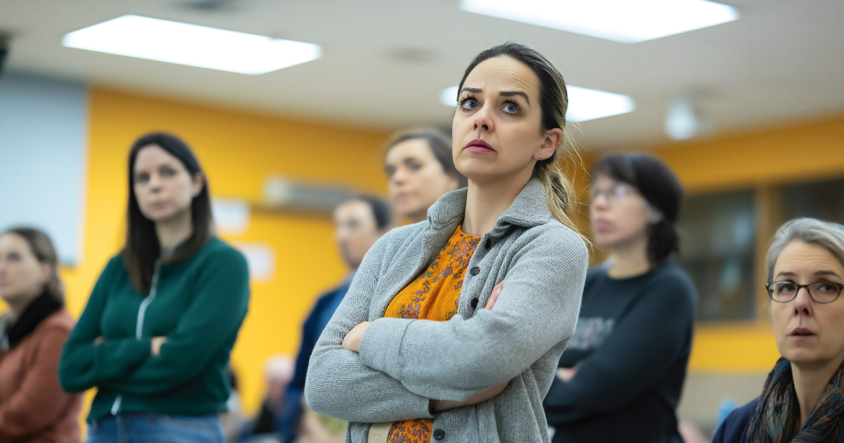 Parents listening to a school safety product pitch