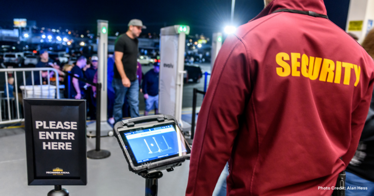 Security guard using Evolv Express at Pechanga Arena San Diego