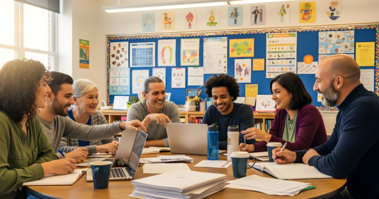 Group of teachers discussing school safety
